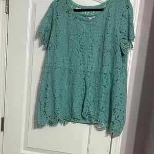 Isaac Mizrahi Teal Lace Blouse